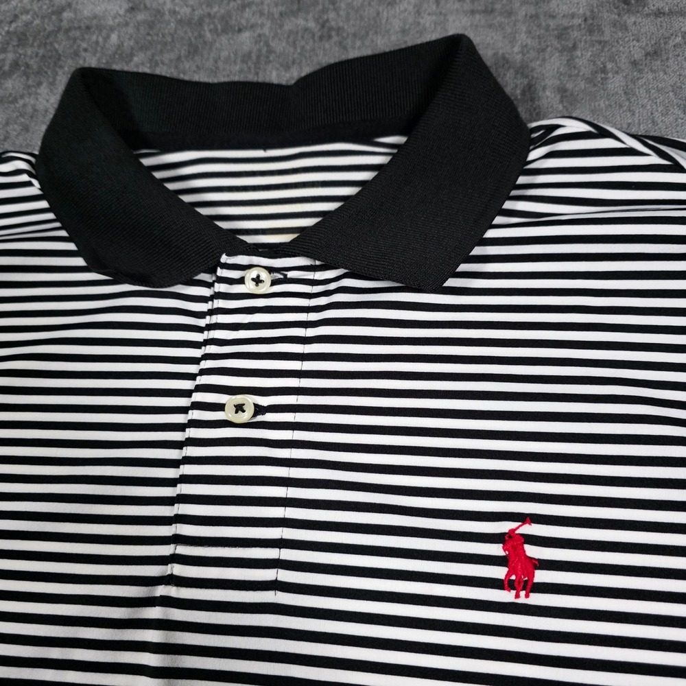 Polo Ralph Lauren Mens XL Extra Slim Fit Black White Striped Performance Shirt